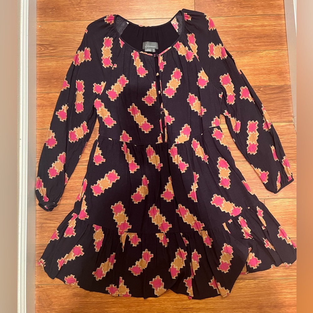 Anthropologie Purple Abstract Print Tiered Dress